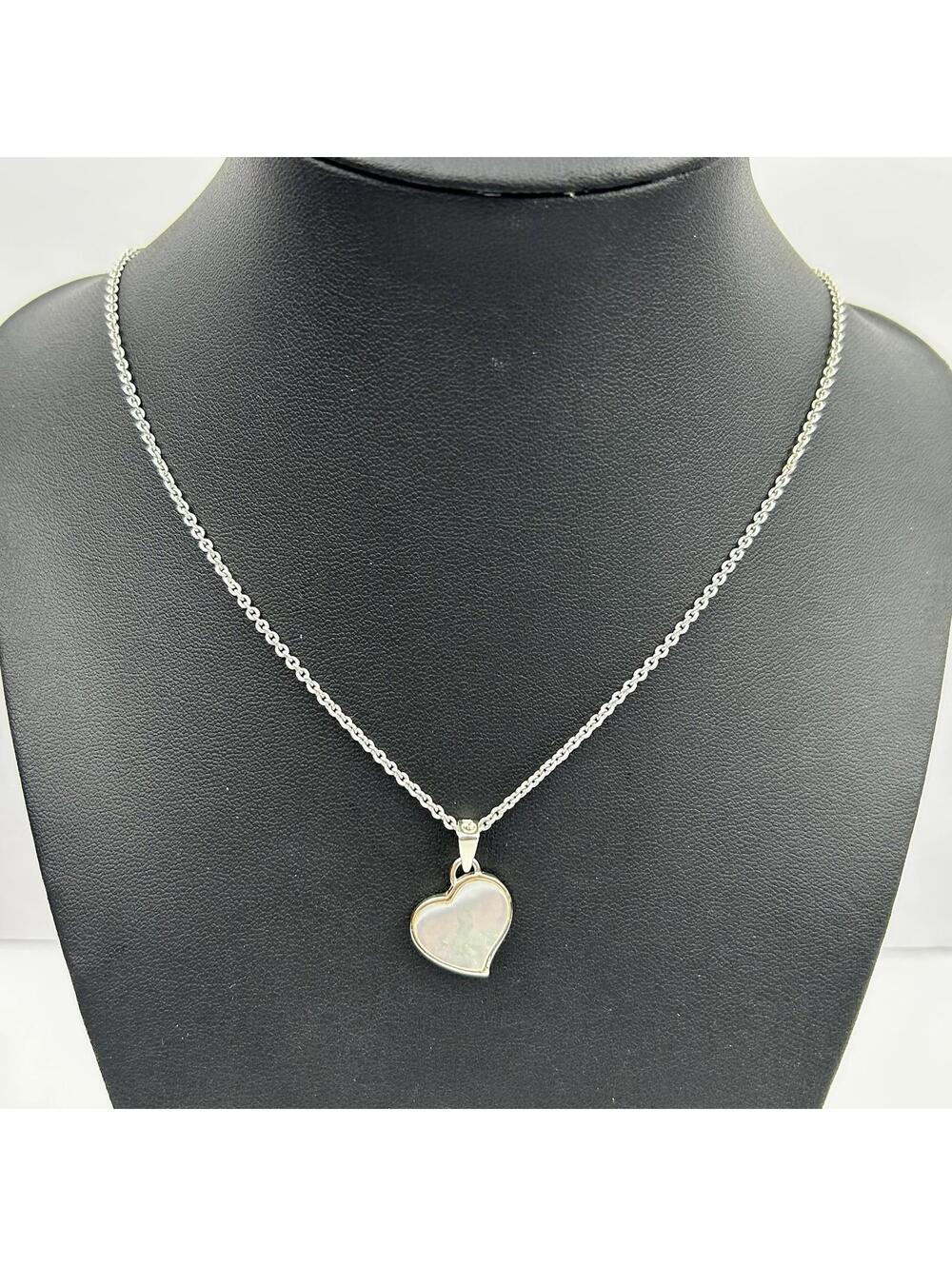 Vintage SD 925 Sterling Silver Mother of Pearl Heart Pendant Necklace White MOP - Picture 3 of 16